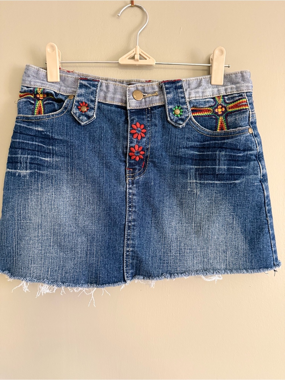 Rosebowl Deco Y2K Embroidered Denim Mini Skirt 29 Japanese 2000s Boho